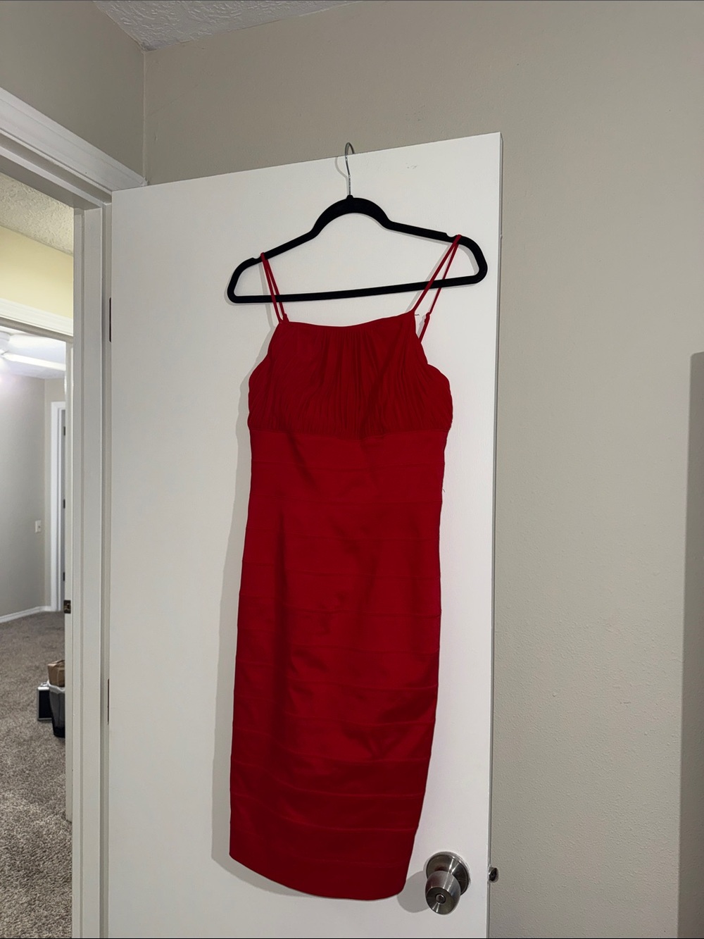 Adrianna Papell Red Spaghetti-Strap Midi Dress